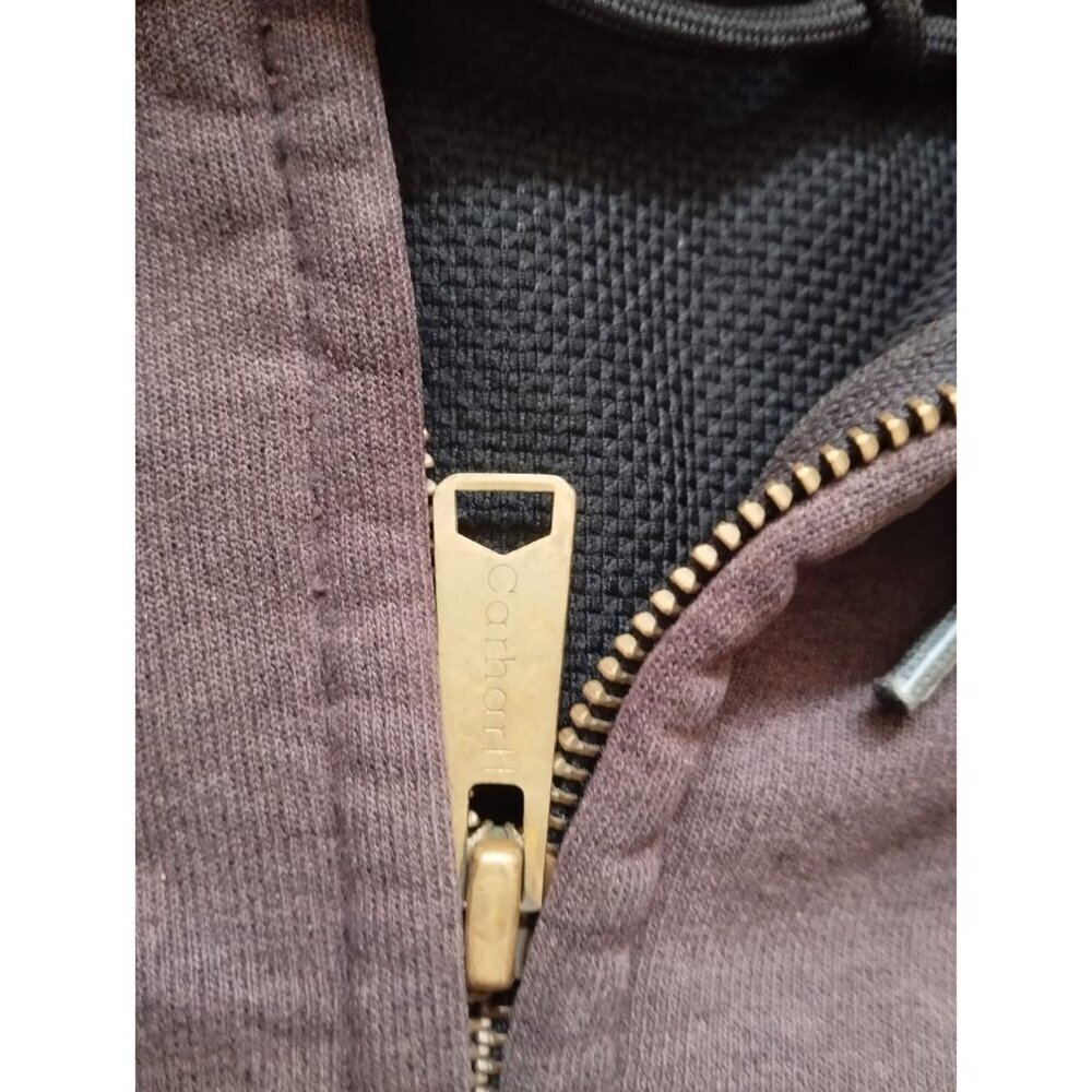 Carhartt Hoodie Men's XL Dark Brown Full Zip Thermal Lined Distressed Thrashed - Picture 3 of 13